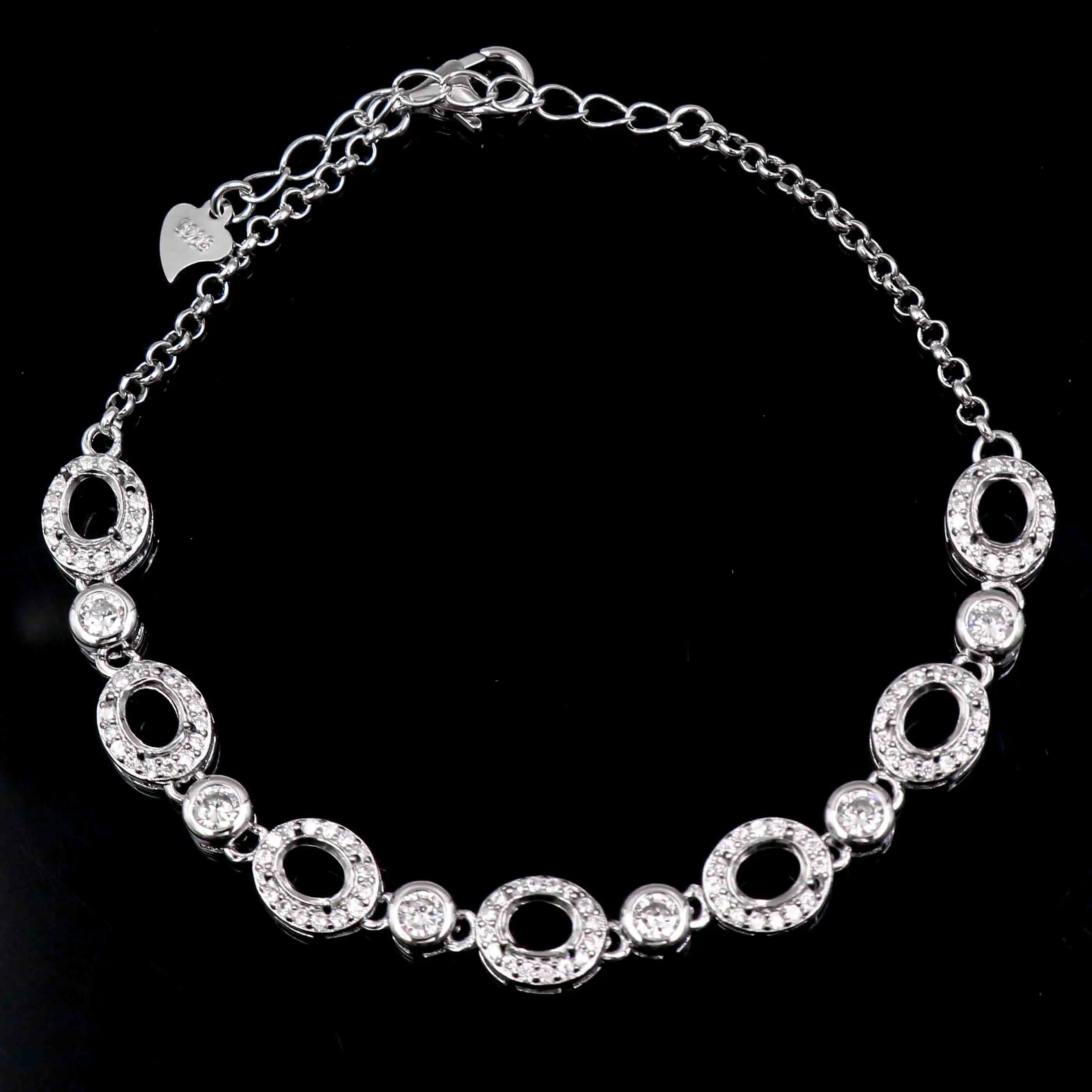 Sterling Silver 4*5mm Semi Mount Bracelet Empty Support Blank Claw Setting S925 Mountain Base Holder Without Stone Inlay for DIY