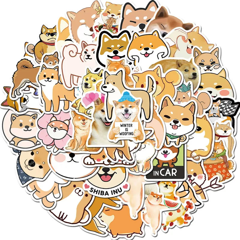 50Pcs Shiba Inu Husky Dogs German Shepherd Kerky Cat Stickers for Water Bottles Laptop Cute Dogs Pets Waterproof Kids Stickers