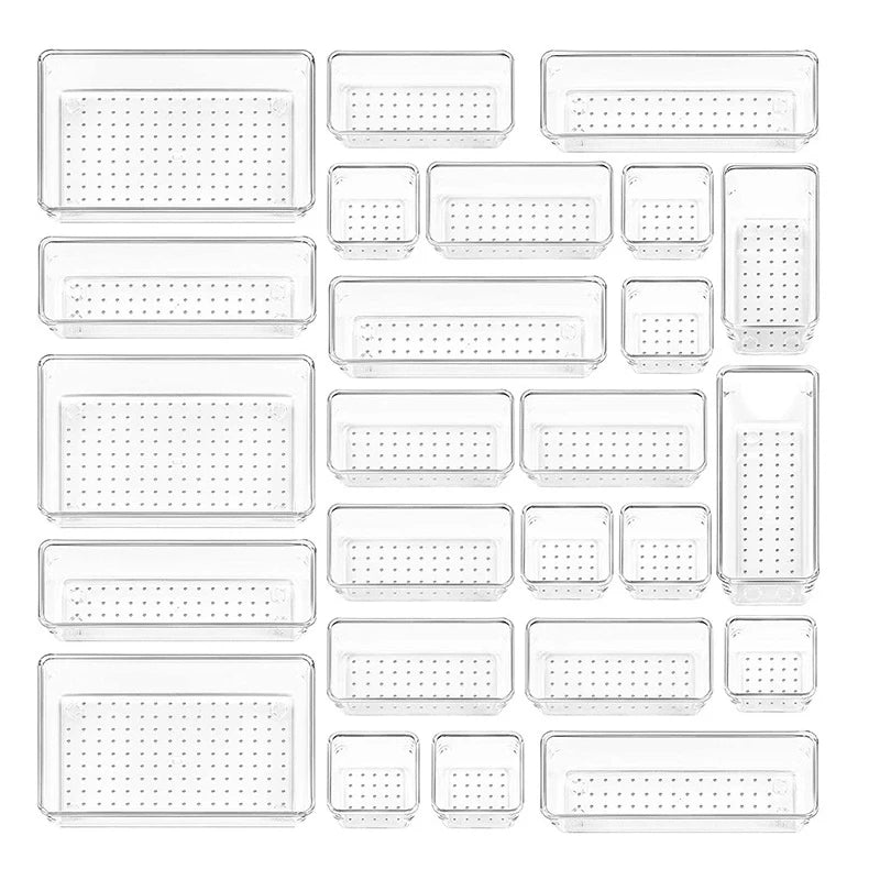25 Piece Plastic Jewelry & Underwear Storage Organizer Box Set Square PS Drawer Storage Case