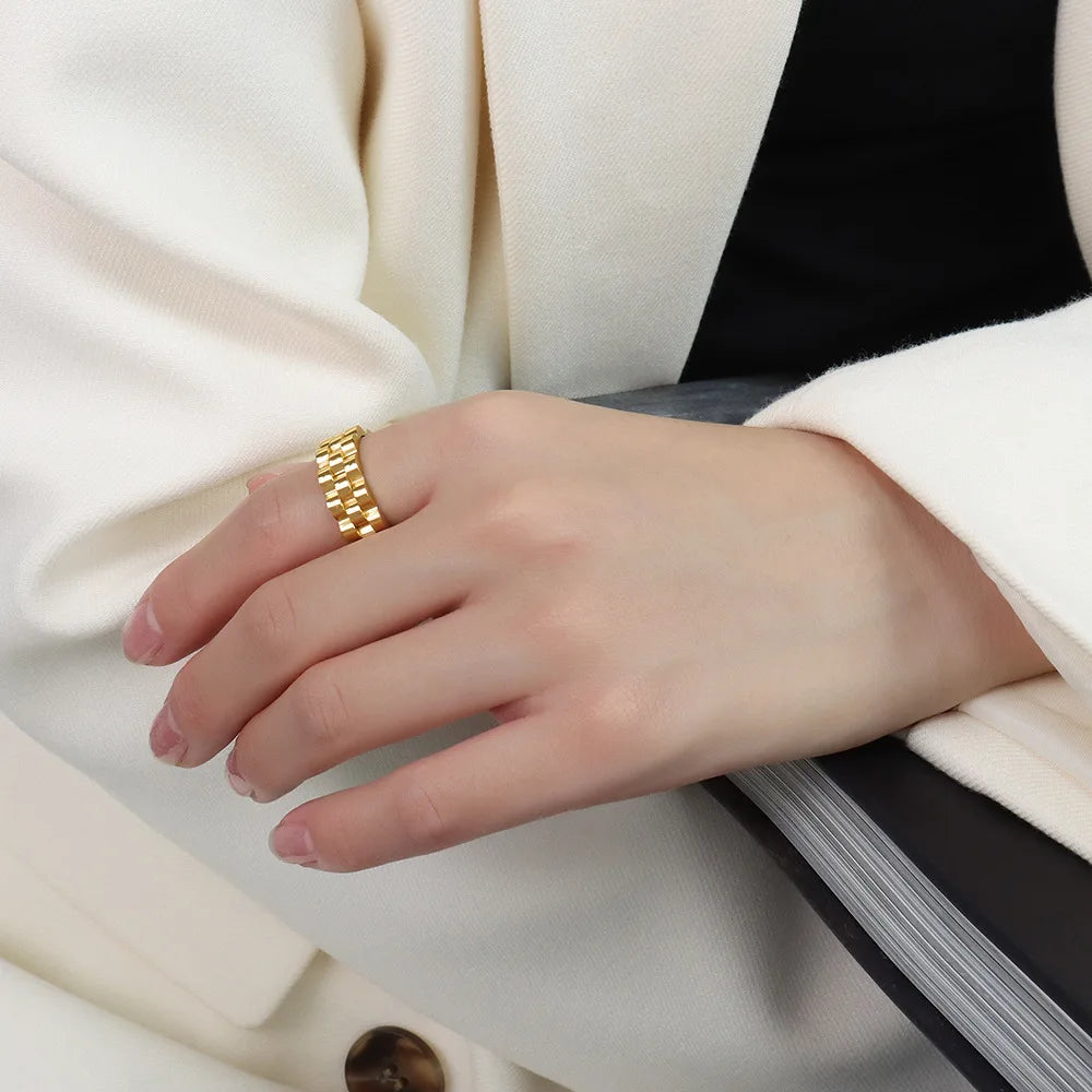 Europe and America Simple Personality Stainless Steel 18K Gold Watch Chain Ring Women Spot Wholesale