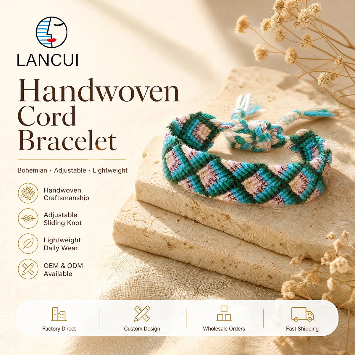 Morden Luxury Ethnic Style Bracelet Braided Handmade Adjustable Bracelets Knitted Love Word Wrap Woven Bracelets