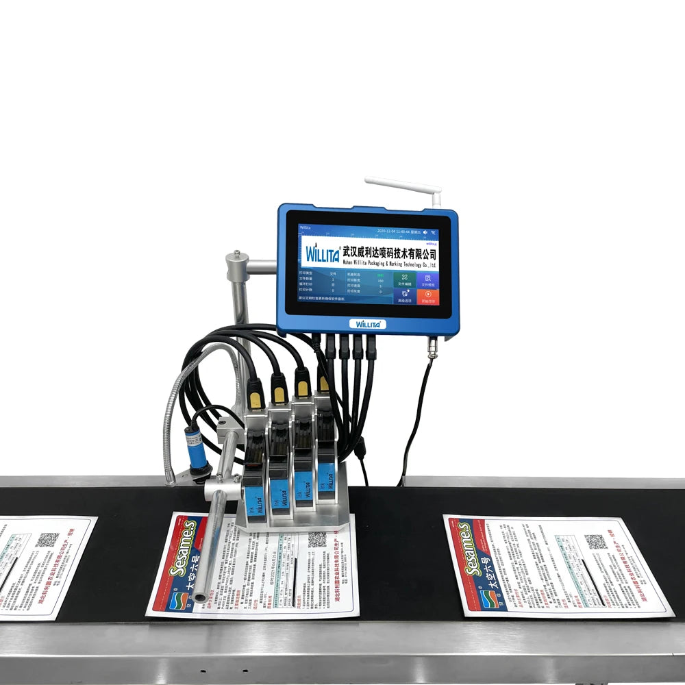 4 Printer Heads 10cm 101.6mm TIJ Inkjet Printer Big Character Touch Screen Thermal Inkjet Printer Expiry Date Batch Code Machine