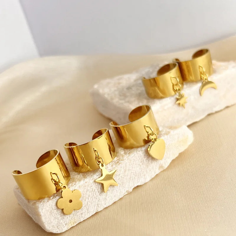 Fashion Stainless Steel Flower Star Ring Titanium Steel Ring Women Open Ring