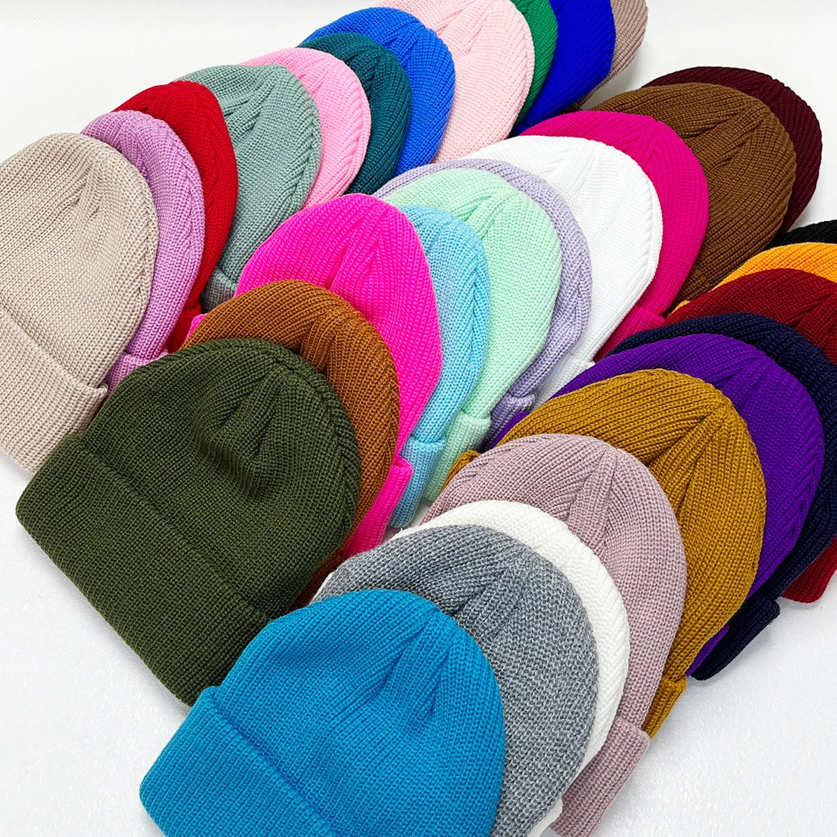 Oversized Custom Embroidery Blank Plain Ski Thick Ribbed Knitted Beanie Skull Cap Hat With Cuff
