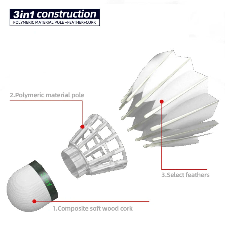 Anyball Good Quality 12pcs Fiber Cork 100% Goose Feather Badminton Shuttlecock for Professional Tournament