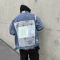 OEM Private Label Fashion Men Stock Drop Shipping Distressed Ripped Bandana Jeans Jacket for Men Clothes