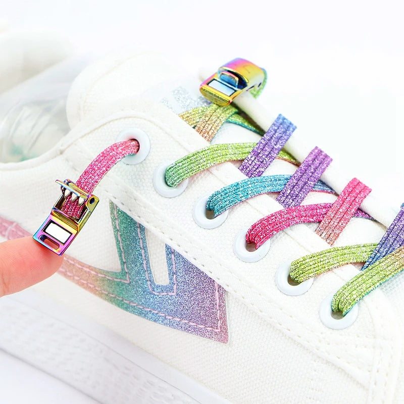 Wholesale Magnetic Lazy Shoe Laces Magnetic Metal Buckle Sneaker Shoe Laces Elastic Fashion No Tie Magnetic Shoelace