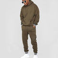 Customized Men's Casual Winter Tracksuits 2-Piece Hoodie Set with Color Block Ribbing Hem Stripe & Embroidered Technique