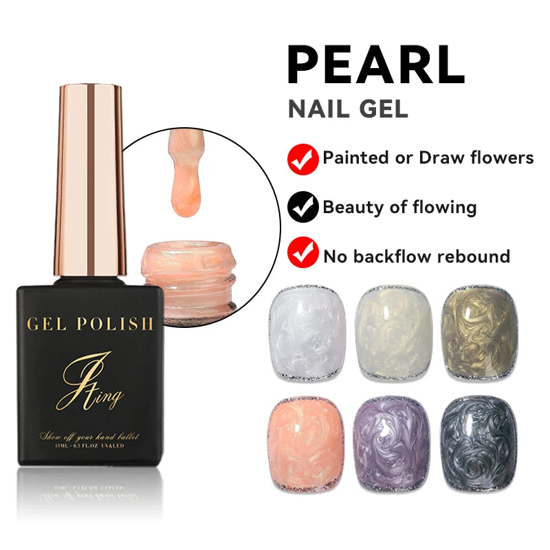 JTING 6 Colors Smooth Pearl Nail Gel Polish Uv Led Painted or Draw Flowers OEM Free Custom Private Label
