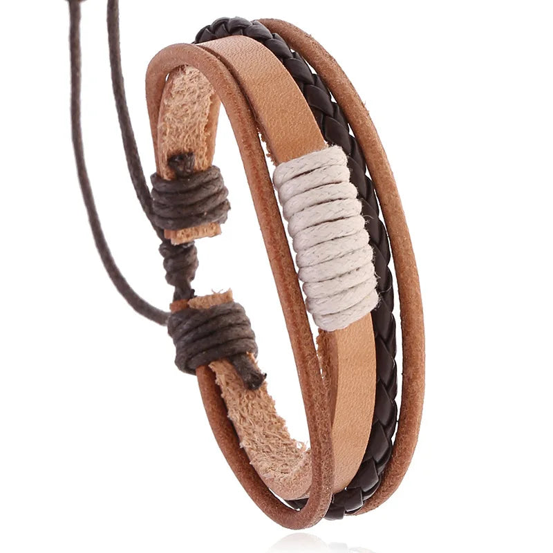 Wholesale Cheap DPANCO Vintage Geometric Charm Fashion Handmade Braided Rope Men's Adjustable Leather Bracelet