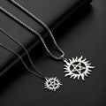 Stainless Steel Shining Sun Pentagram Pendant Necklace Supernatural Dean Statement Box Chain Necklaces Jewelry Women Men