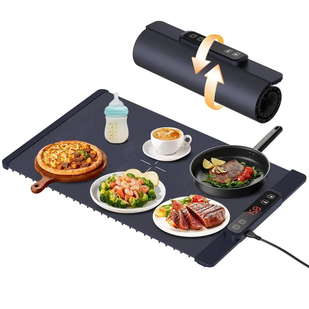 Foldable No Odor Silicone Electric Food Warming Mat 5 Temp Setting Food Warming Mat With Timing Function