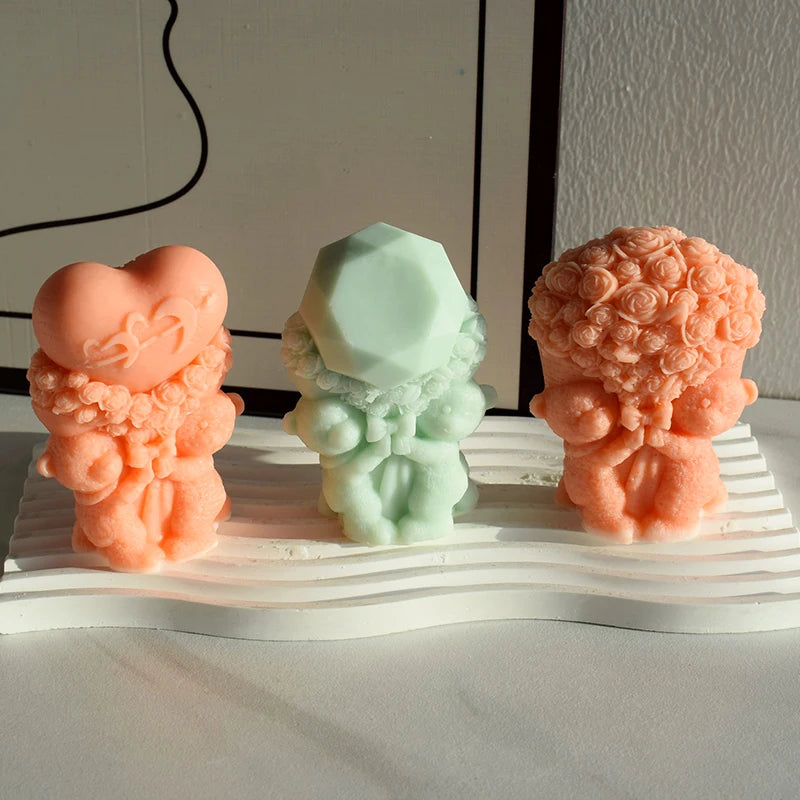 Valentine's Day Rose Bear Aromatherapy Candle Silicone Mold Eco-Friendly DIY Customizable Logo for Home Decoration