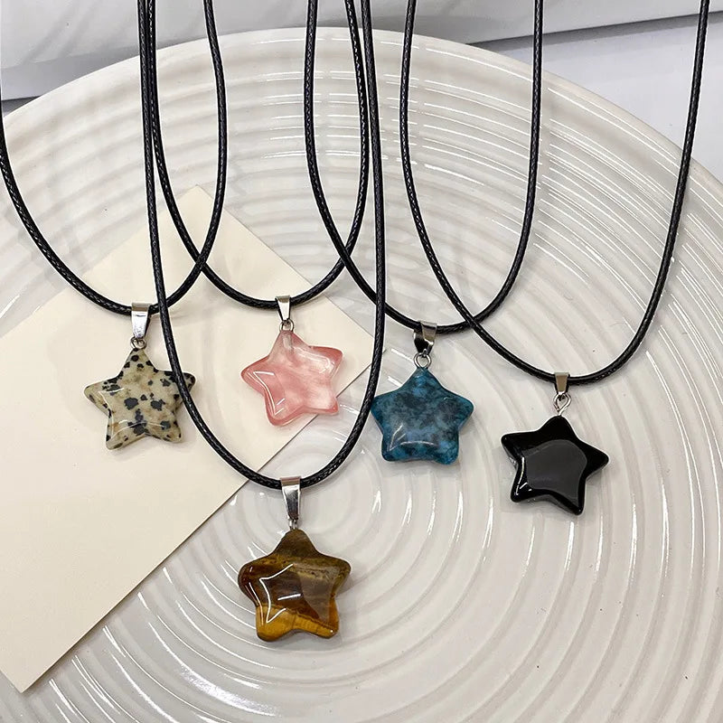 Korean Simple Star Natural Stone Pendant Necklace Sweet Elegant Star Choker Necklace for Women