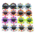 Yiwu STOCK Cheap Fashion Acrylic Lenses Blue Flower Heart Design Unisex Children Sunglasses UV400 Protection for Kids