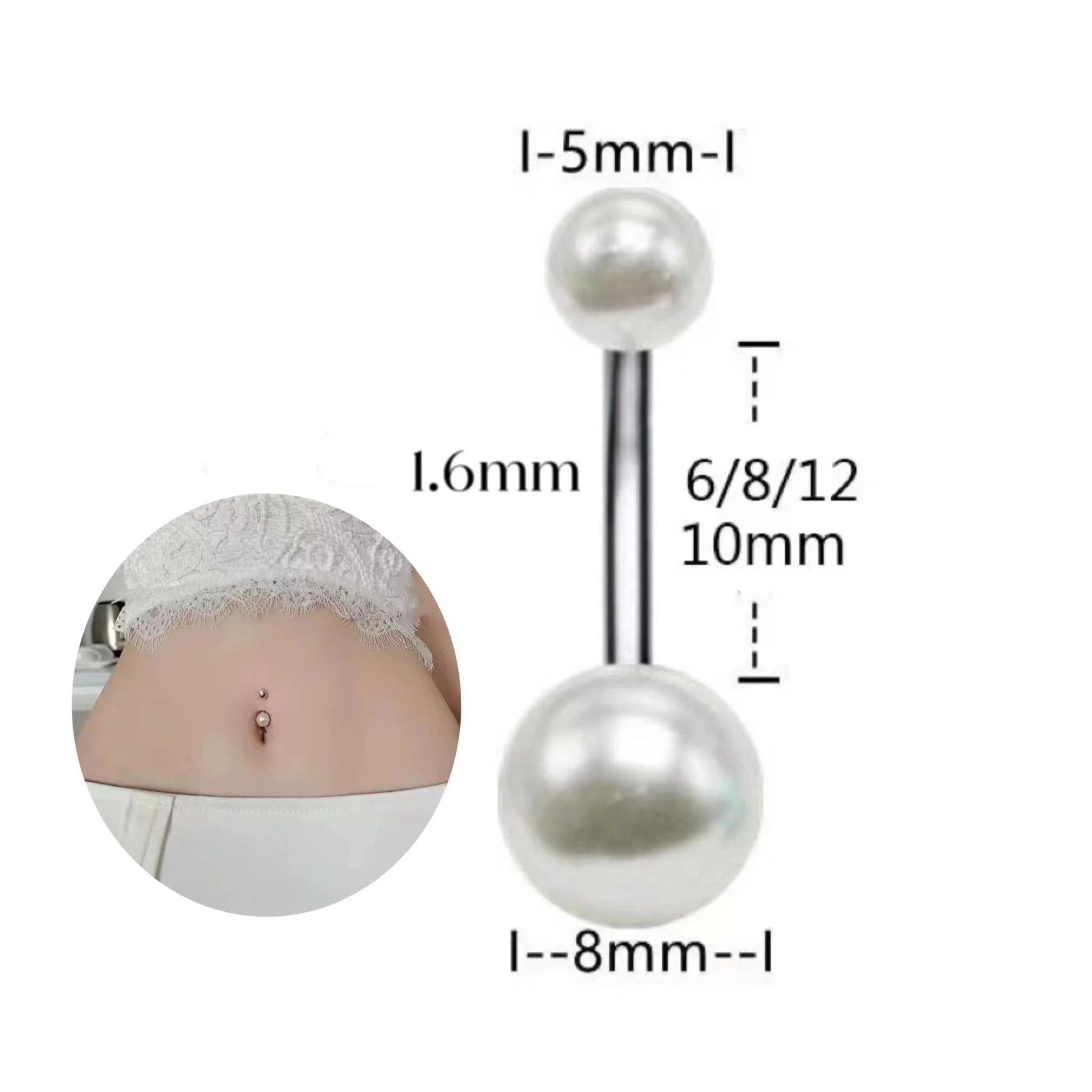 Gaby Luxury Stainless Steel Women Sexy Navel Belly Button Rings Acier Inoxydable Imitation Pearls Body Piercings Jewelry