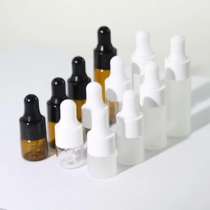 Transparent Amber Glass Dropper Bottles Round Small Sizes 1ml 2ml 3ml 5ml for Massage Oil Skin Care Serum with Screw Cap