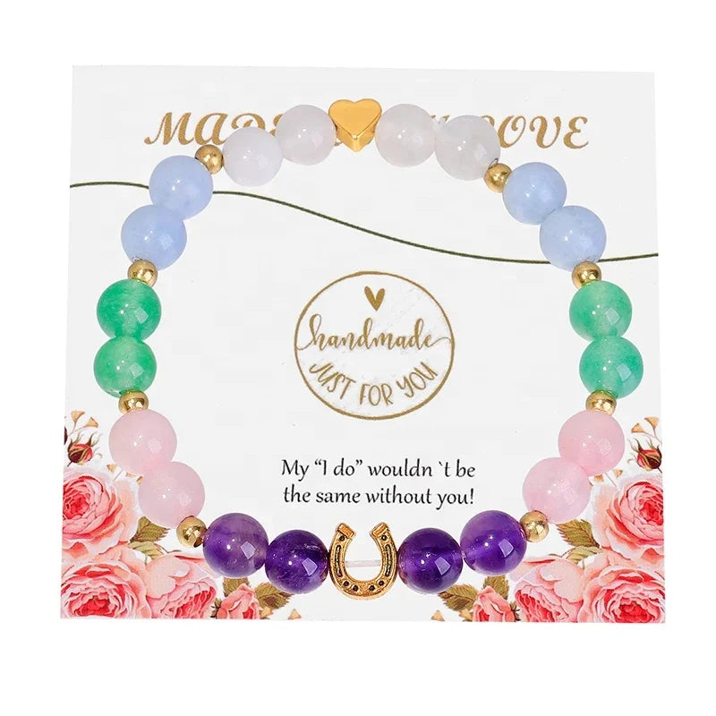 New Natural Stone Bead Bracelets with Good Wish Card Fashion Amethyst Stone Crystal Yoga Jewelry Bracelet