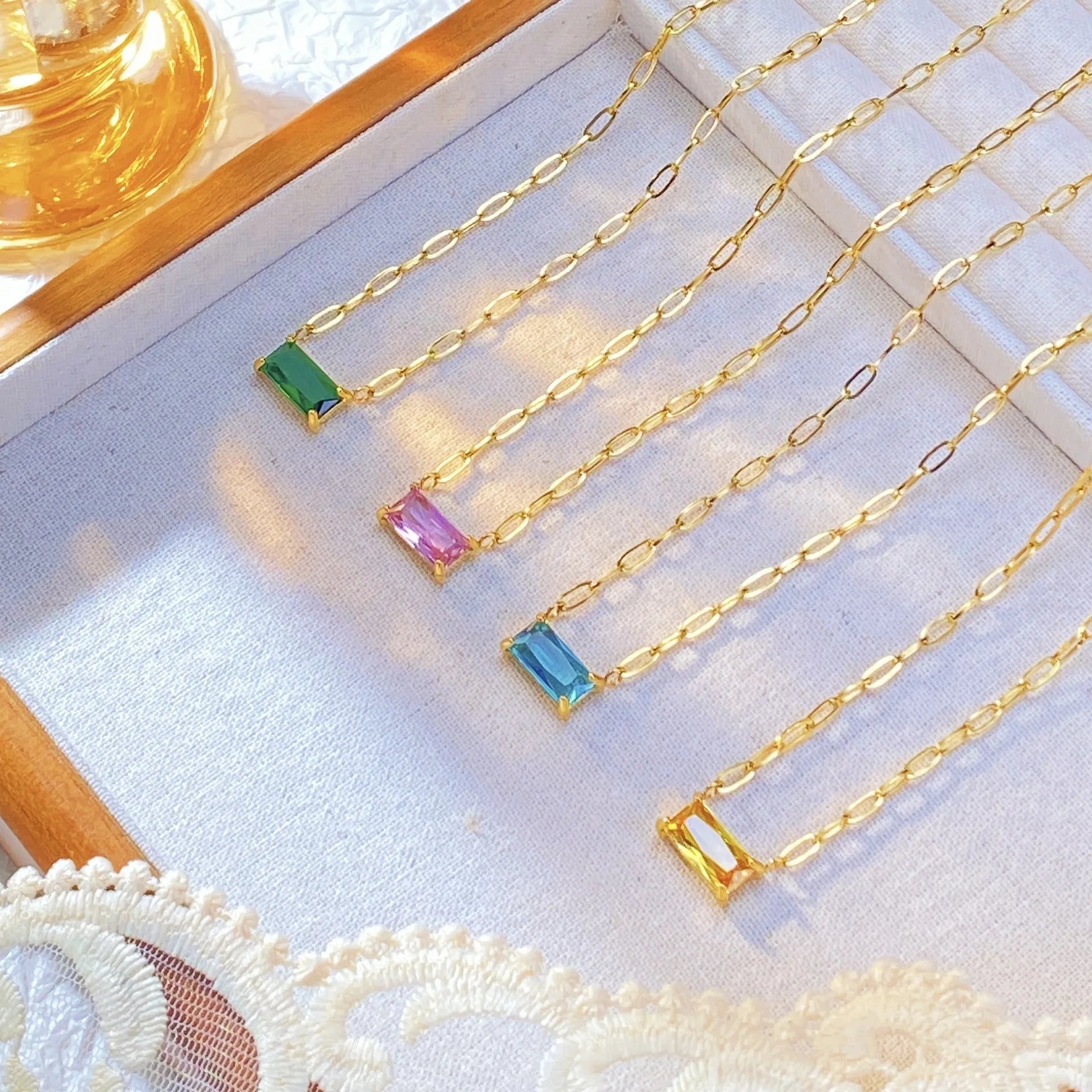 2024 Fashion Statement 18K Gold Stainless Steel Necklace Crystal Diamond Jewelry Square Zircon Necklace for Women