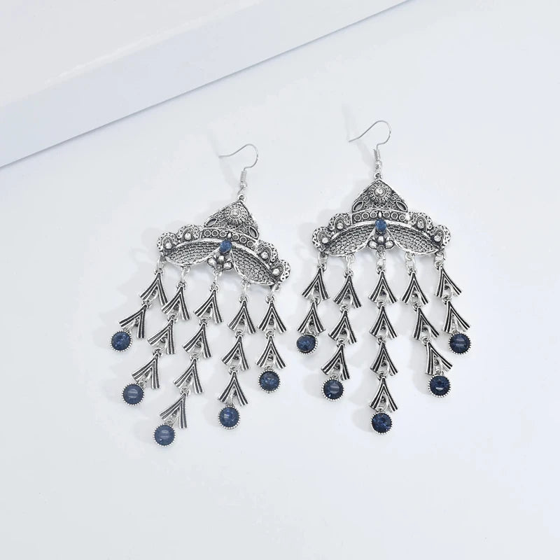 Retro Silver Plated Bridal Geometric Cubic Zirconia Rhinestone Tassel Wedding Chandelier Earrings Jewelry