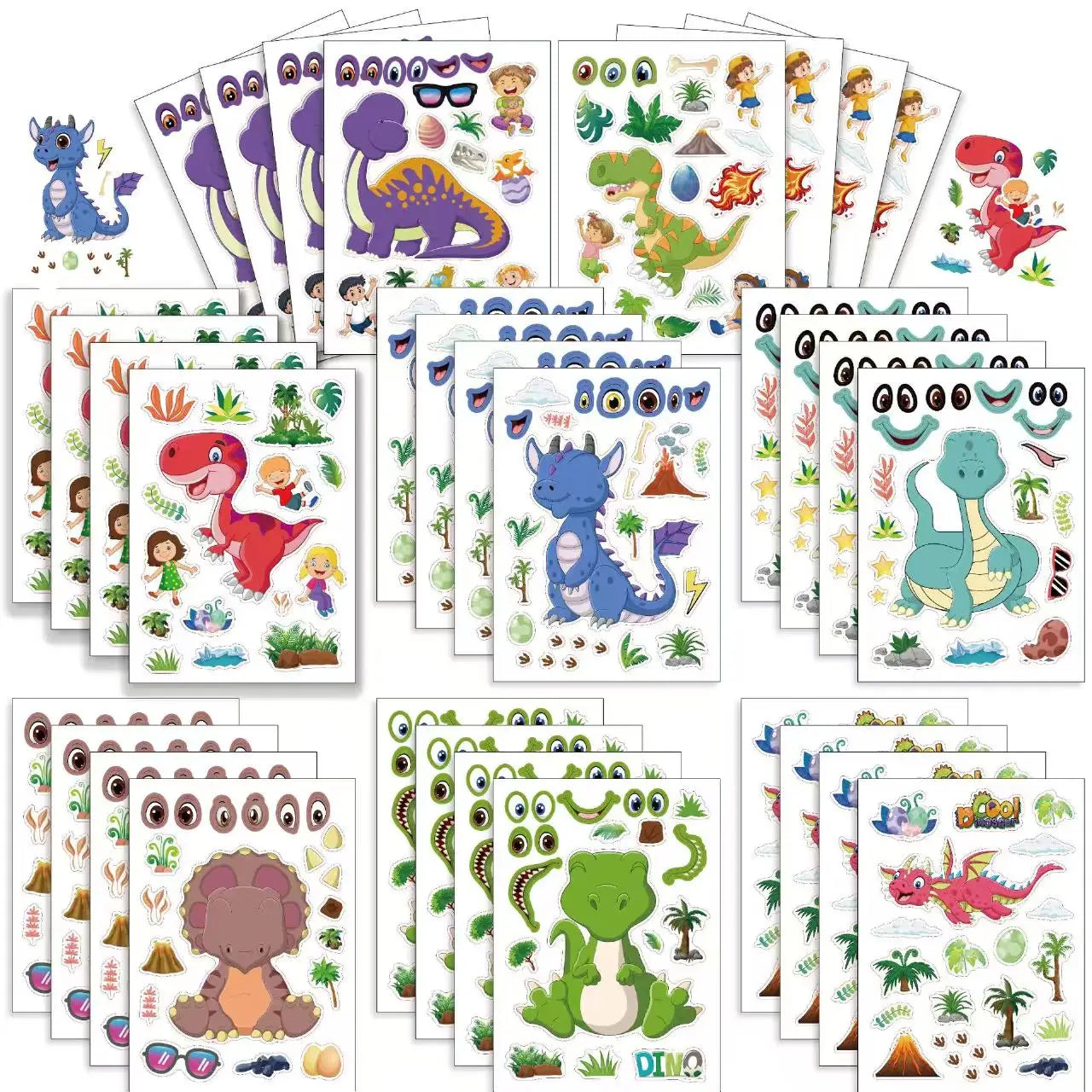 DIY 8pcs  Puzzle Dinosaur Theme Stickers Cartoon Sticker Crrate a Different Look