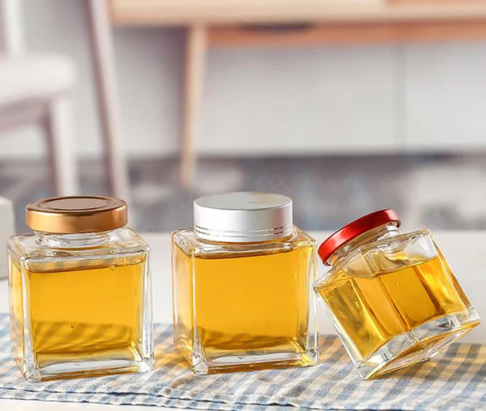 Empty High Borosilicate Air Tight Storage Jars Containers With Metal Lid Glass Jars for Food Glass Spice Honey Jars
