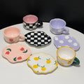 Internet Celebrity Hand-Painted Retro Ceramic Cup Eco-Friendly PC Orange Purple Tulip Checkerboard Butterfly Design Mug Gifts