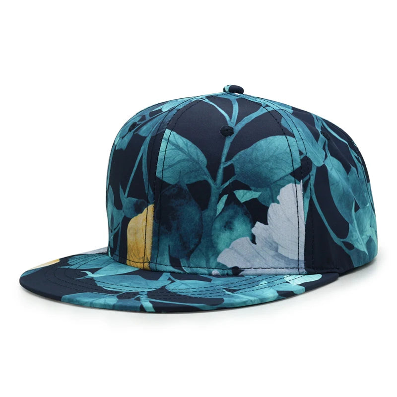 Custom 6 Panel Polyester All Over Print Sublimation Floral Snapback Hat Cap