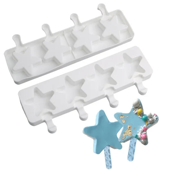 OEM Ice Cream Making Tools Silicone 4 Cavity 5 Stars Shape Frozen Ice Cream Mould