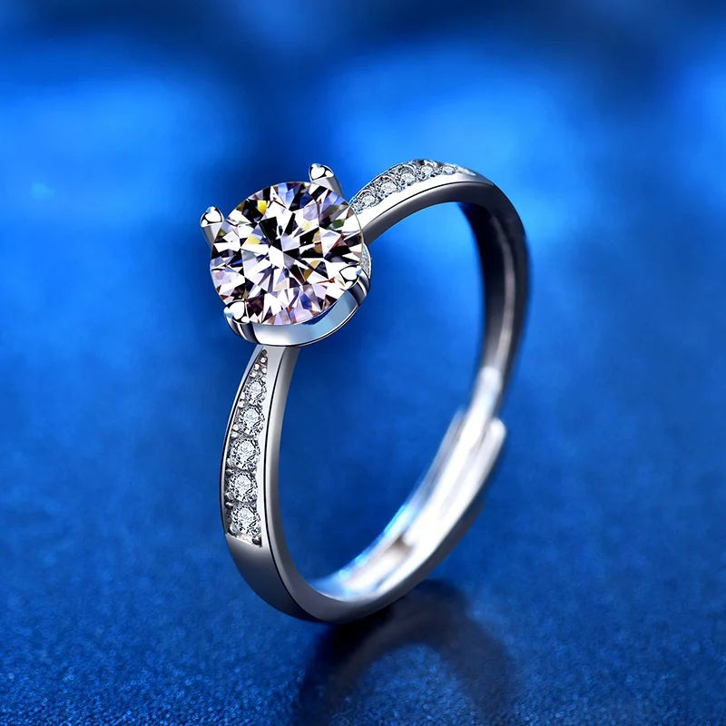 XJZ024 Trendy Jewelry S925 Rings for Women 1.0ct Moissanite Charms Bridal Wedding Engagement White Gold Color Ring