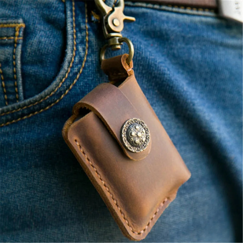 Handcrafted Cowhide Leather Lighter Case Sheath Luxury Portable and Durable Storage Holder for Camping and Cooking