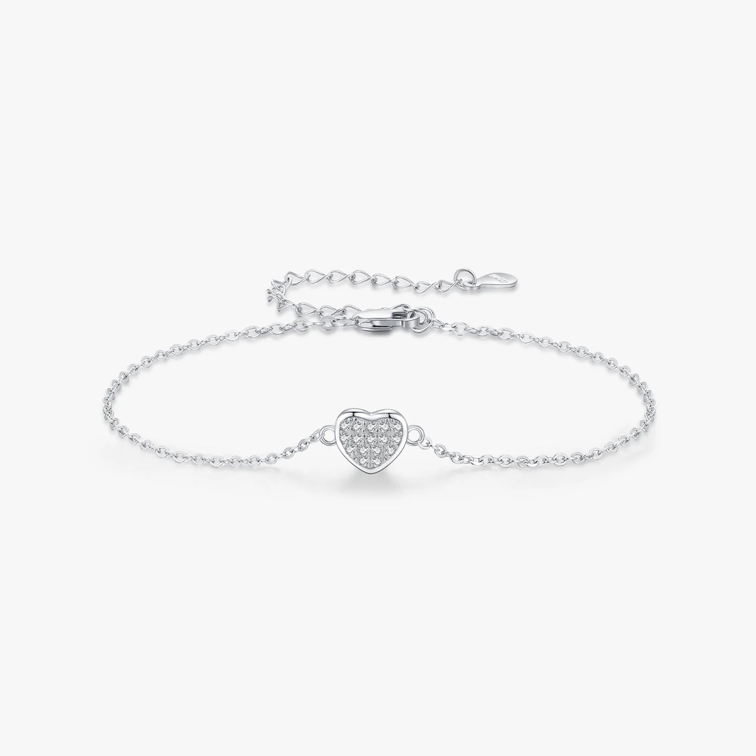 Basic Style Platinum Plated Fine Jewelry for Women Accessories 925 Sterling Silver Delicate Romantic Hearts Link Chain Bracelet