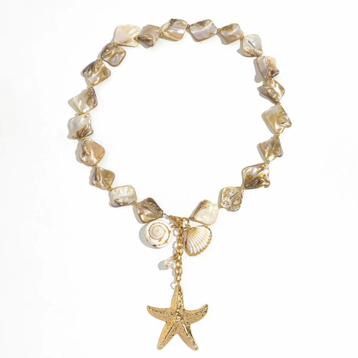 Boho Style Chunky Starfish Pendant Necklace Bracelet Fashion Vacation Irregular Pearl Shell Necklace for Women