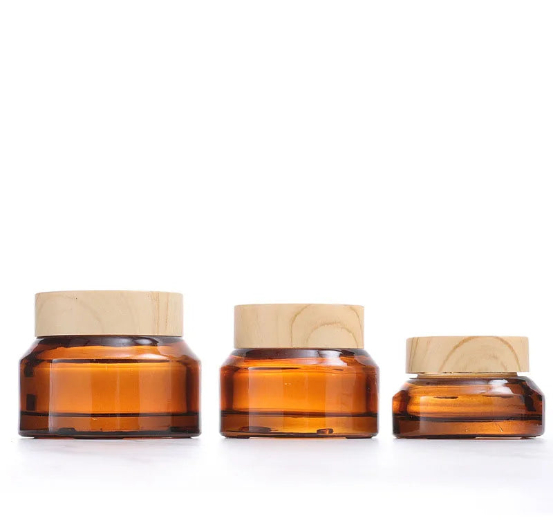15ml 50ml Amber Glass Jar Slant Shoulder Glass Bottle Olive Green/Brown Cream Bottle 30 ml Glass Cosmetic Jar with Lid