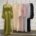 Elegant Dress Solid Color Unique Sleeve Islamic Muslim Clothing Women Maxi Dress Front Open Abaya Muslim Wedding Dress 2022