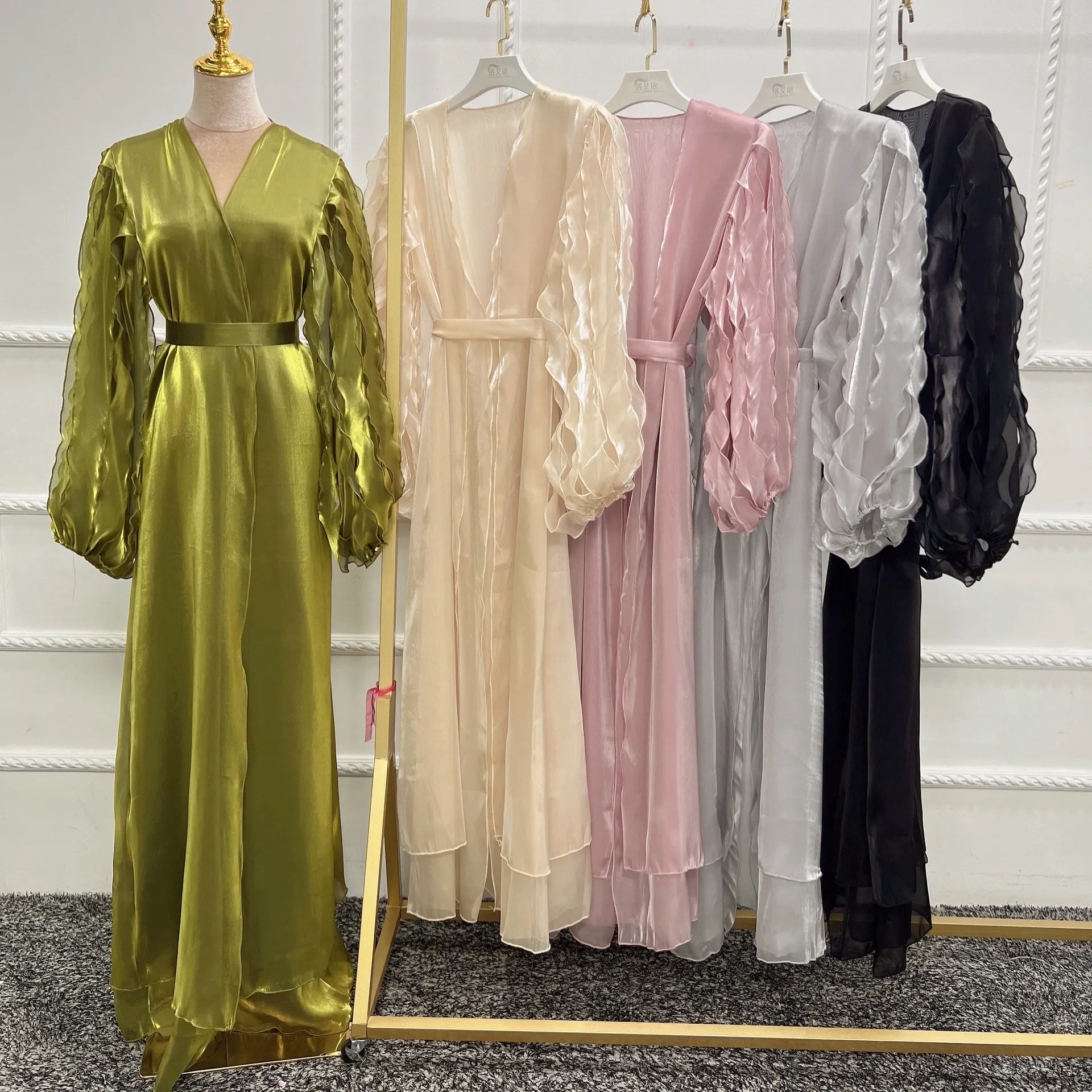 Elegant Dress Solid Color Unique Sleeve Islamic Muslim Clothing Women Maxi Dress Front Open Abaya Muslim Wedding Dress 2022