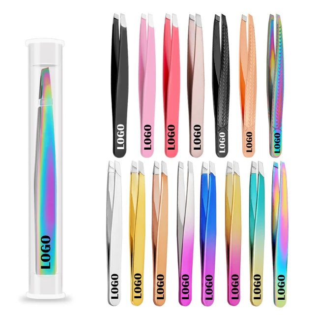 Private Label Low MOQ Stainless Steel Rose Gold Hair Removal Eyebrow Tweezers Set Custom LOGO Eyebrow Pointy Tweezers for Brows MegaBDM