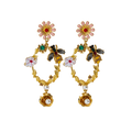 Statement Earrings Big Flower Earrings Oil Drip Rhinestone Fresh Water Pearl Trendy Diamond Bees Floral Acrylic for Women Glass