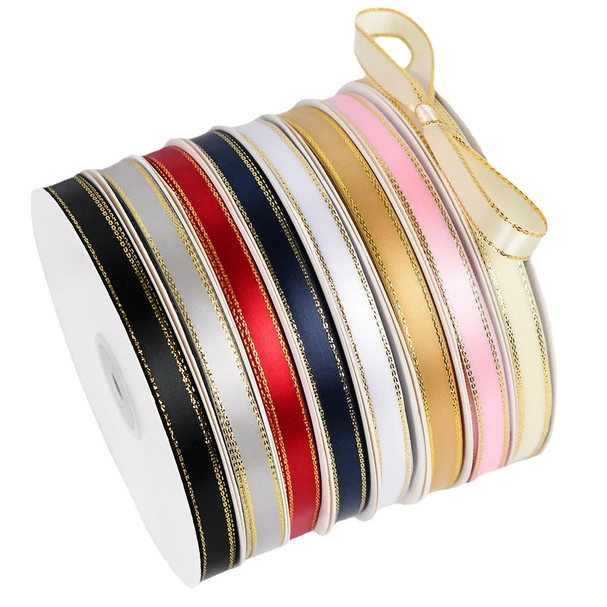 Luxury Custom Polyester Silk Satin Ribbon With Metallic Edge for Gift Wrapping