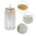 16oz Iridescent Beer Glass Can Cup Rainbow Glitter Coffee & Tea Sets Glasses Water Cups with Bamboo Lid