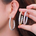 Huitan Gorgeous Sparkling Round Cubic Zirconia Big Circle Earring for Trend Engagement Silver/Gold Plated CZ Hoop Earrings Woman