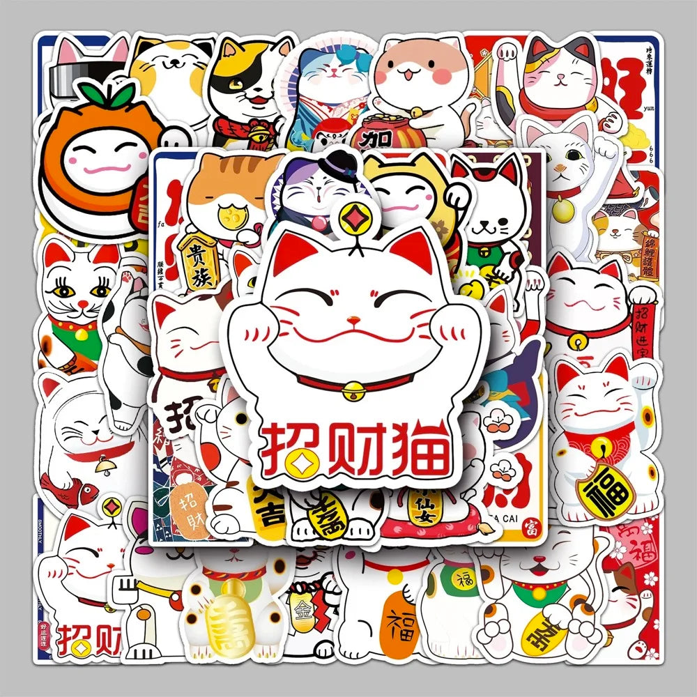 50Pcs Lucky Cat Blessing Kitty Cute Japanese Mascot Cartoon Stickers for Children Girl Table Wall Decor Graffiit Sticker Washi