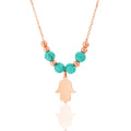 925 Sterling Silver Gold Plated Fatima Hamsa Hand with Turquoise Stone Pendant Necklace – EU Local Stock