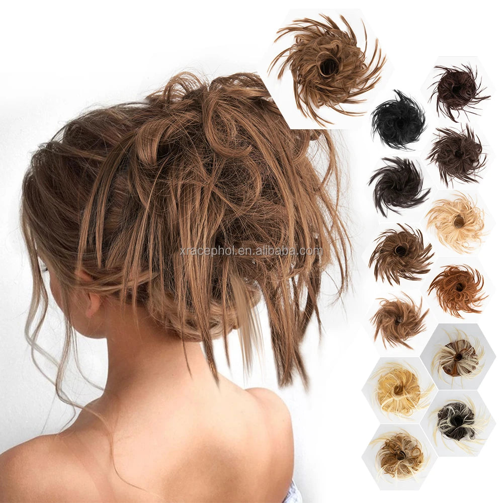 Messy Scrunchies Wrap Ponytail Hair Ring Fluffy Chignon Hairpiece With Elastic Rubber Band Extension Updo Hair
