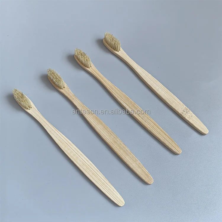Natural Boar Hair Bristle Tooth Brush Bamboo Toothbrush with Private Laser logo