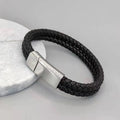Customs Engraved Band LOGO Name Date Silver Gold Mens Stainless Steel Leather Bracelets with Magnetic Clasp for Engraving