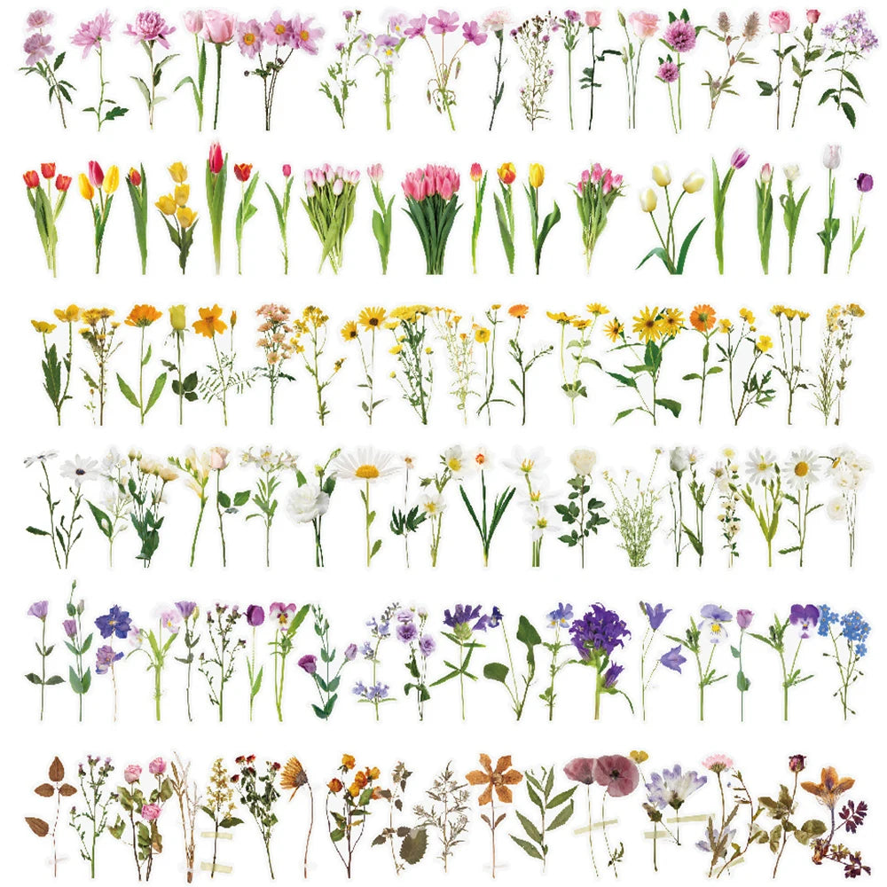 Waterproof Transparent PET Handmade Decorative Scrapbook Stickers for Planner Diary DIY Flower Sticker Set