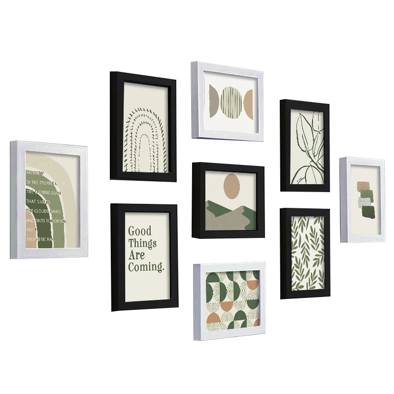 9 Sets Elegant Black & White MDF Photo Frame Creative Wooden Picture Frame Wall Hanging DIY Decorative Use with UV Printing