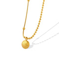 Wholesale 18k Gold Plated Small Gold Bean Carved Letters LUCKY Pendant Necklace Stainless Steel Snake Bone Chain Beads Clavicle