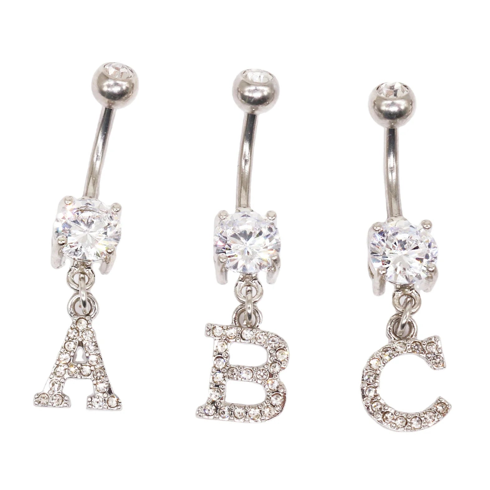 Gaby 316L Surgical Steel Navel Button Ring Initial Letter Crystal  Belly Ring Body Piercing Jewelry